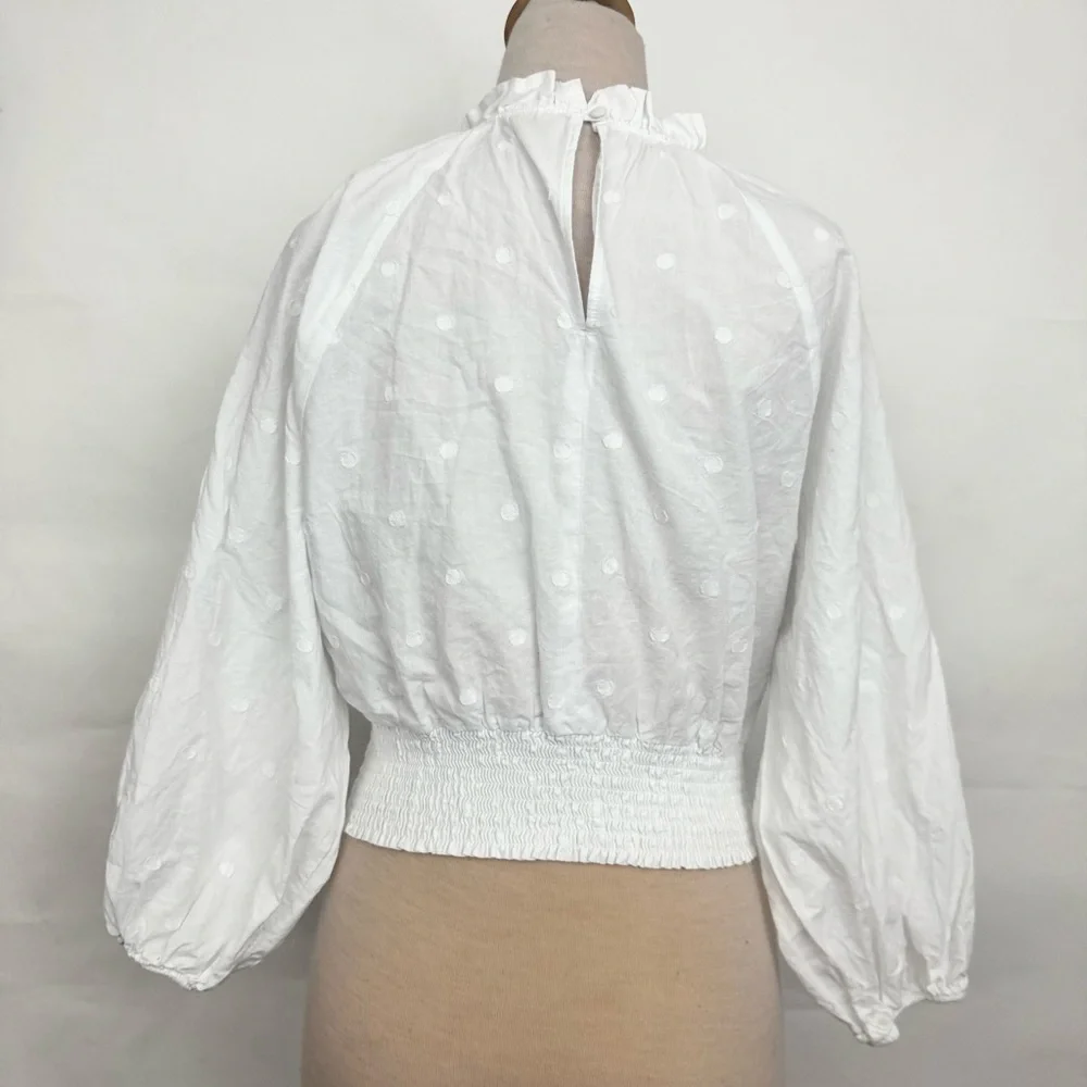 Anthropologie Maeve Maeve Polka Dot Puff-Sleeved Blouse White size 12